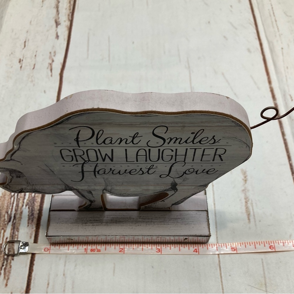 Young’s INC. Plant Smiles Grow Laughter Harvest Love Pig Sign Gray & White - Picture 7 of 10